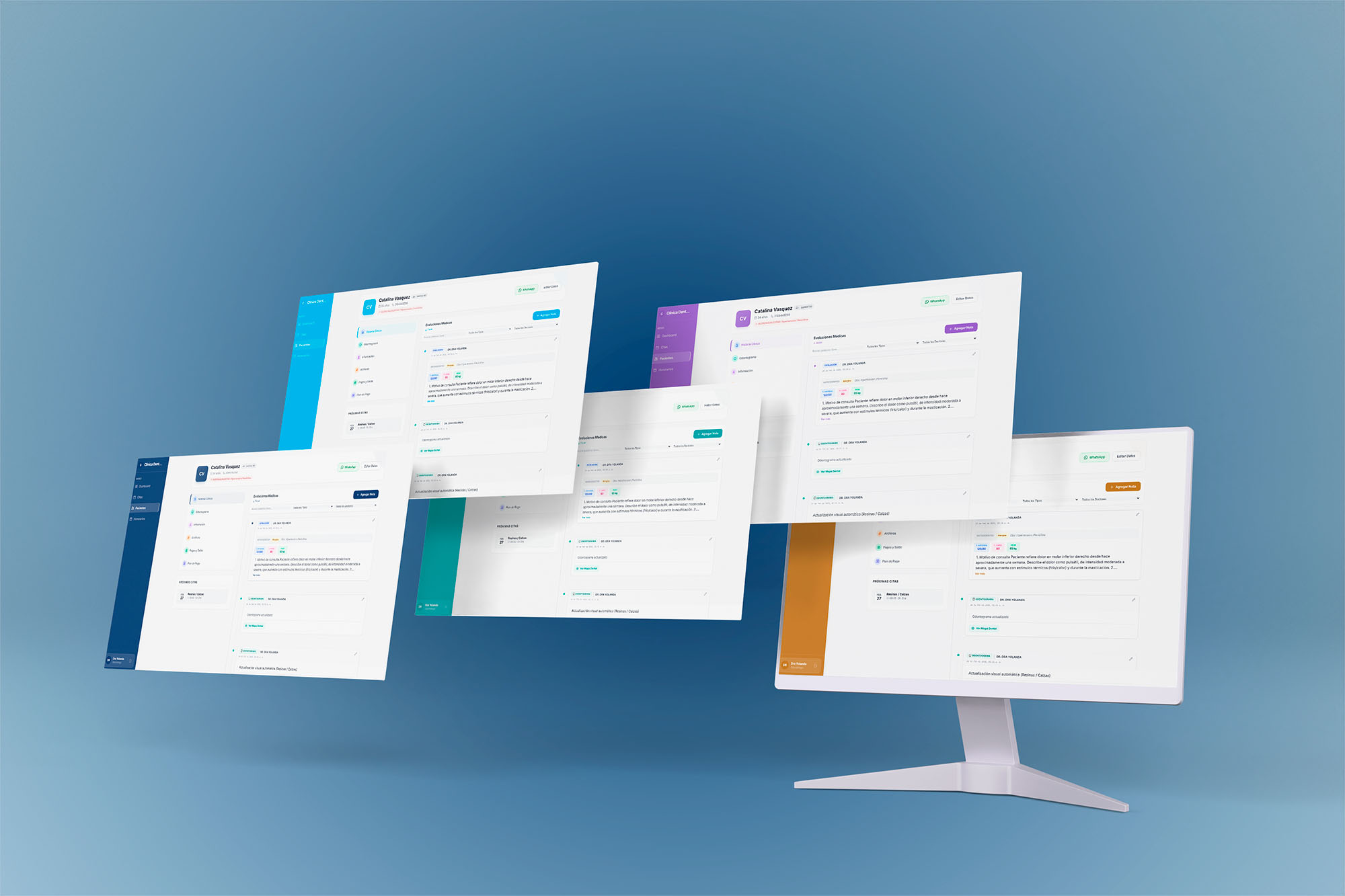 Personalización visual de Dentrisoft — muestra de colores e interfaz del panel